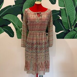 Vintage 1970s Gold Flick Floral Long Sleeve Dress